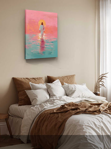 Jesus Walks on Water – Pink & Teal Front View
