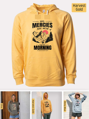 His Mercies are New Every Morning - Lamentations 3:22-23 - Lightweight, Unisex, Slim-Fit, Terry Loopback Hoodie