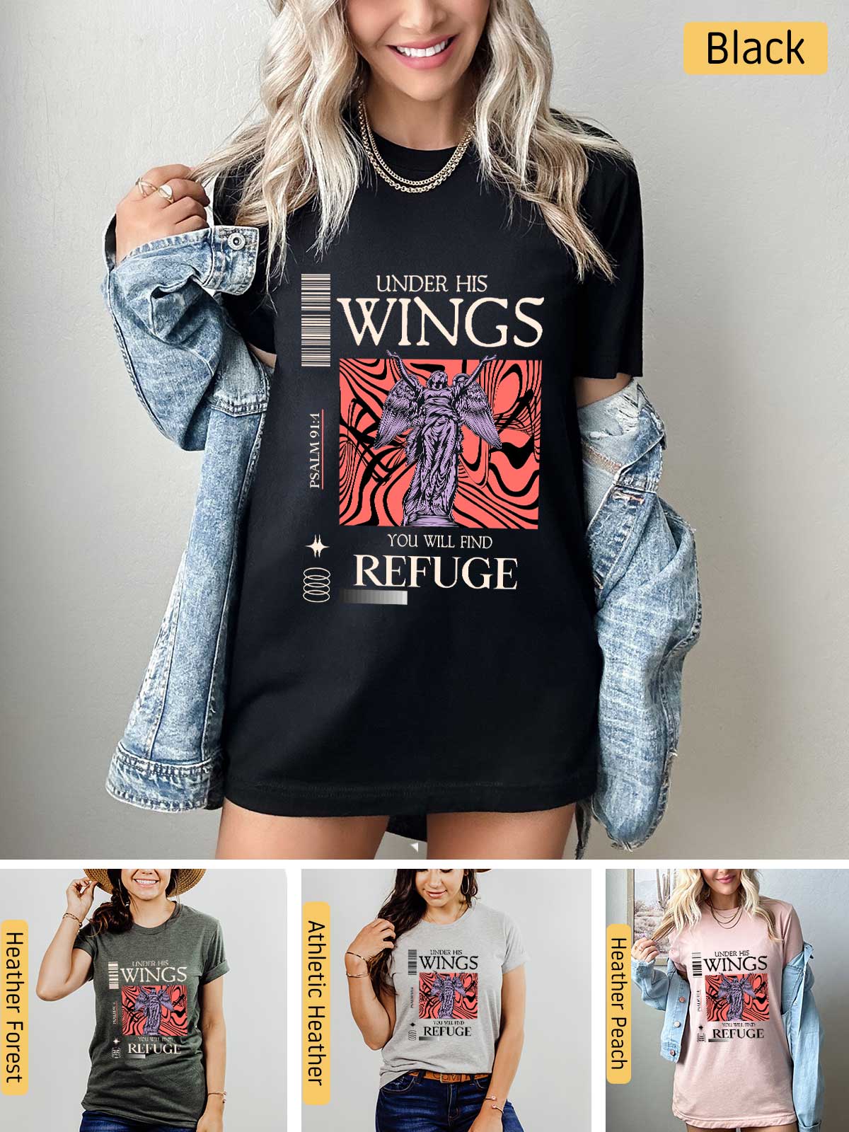 a woman wearing a t - shirt with the words wings on it