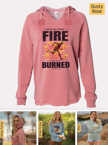 Walk Through the Fire, Firefighter - Isaiah 43:2-3 - Lightweight, Cali Wave-washed Women's Hooded Sweatshirt