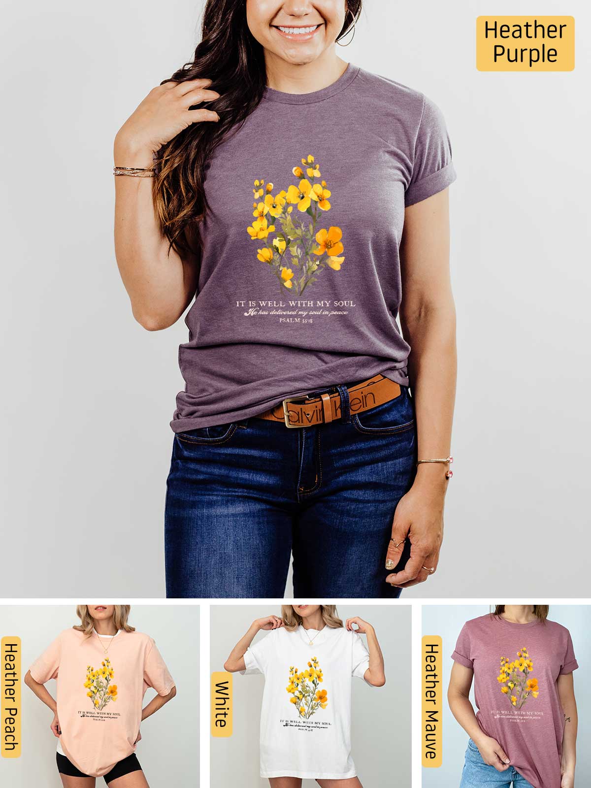 a woman wearing a t - shirt with flowers on it