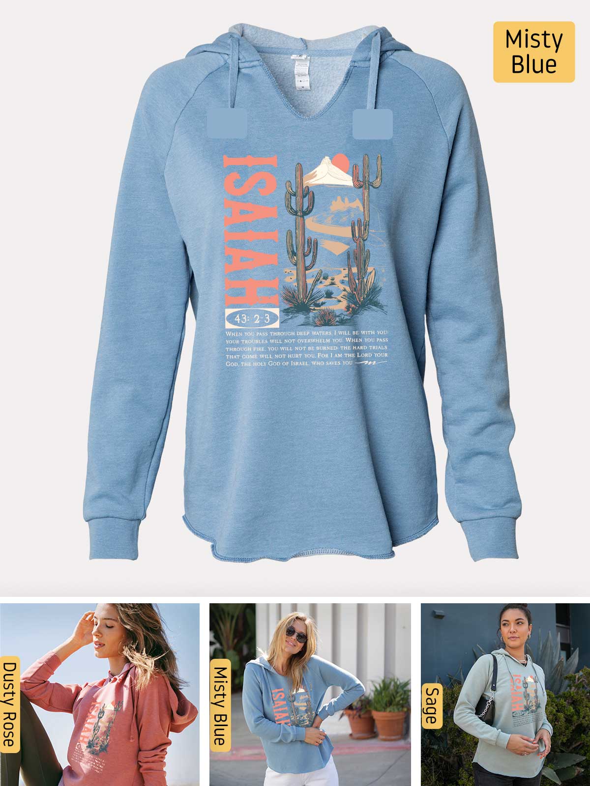 a blue hoodie with a cactus on it