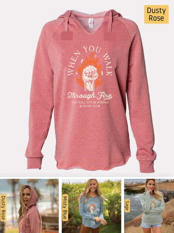 Walk Through the Fire, Firefighter - Isaiah 43:2-3 - Lightweight, Cali Wave-washed Women's Hooded Sweatshirt