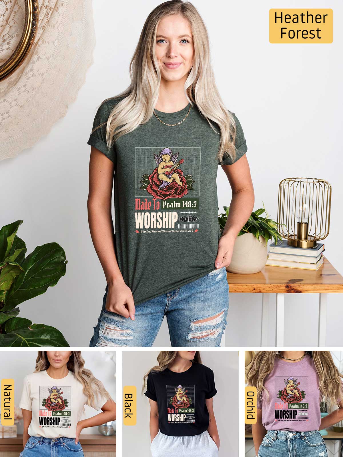 a collage of photos of a woman wearing a t - shirt