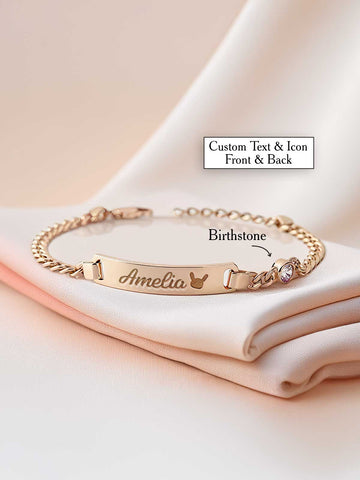 Baby Curb Chain Name 6.5mm Bar Bracelet with Birthstone – For Baptism, Communion & Confirmation