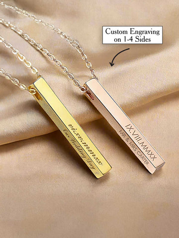 4-Sided Bar Necklace with Custom Anniversary Engravings – Personalized Gift for Special Dates & Sayings