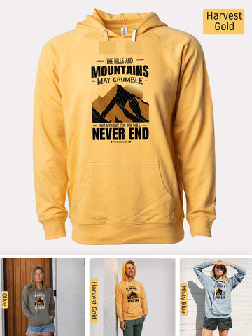 Mountains may Crumble, My Love Endures Forever - Isaiah 54:10 - Lightweight, Unisex, Slim-Fit, Terry Loopback Hoodie