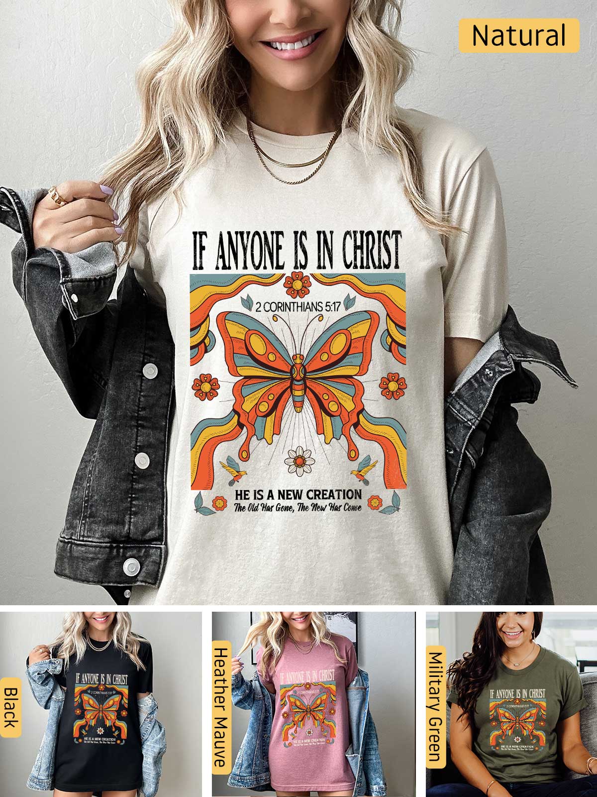 a woman wearing a t - shirt with a picture of a butterfly on it