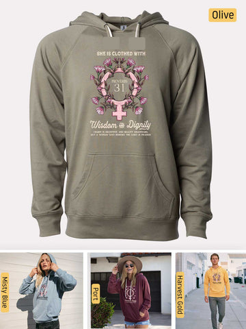 She is Clothed in Strength - Proverbs 31 Woman - Lightweight, Unisex, Slim-Fit, Terry Loopback Hoodie