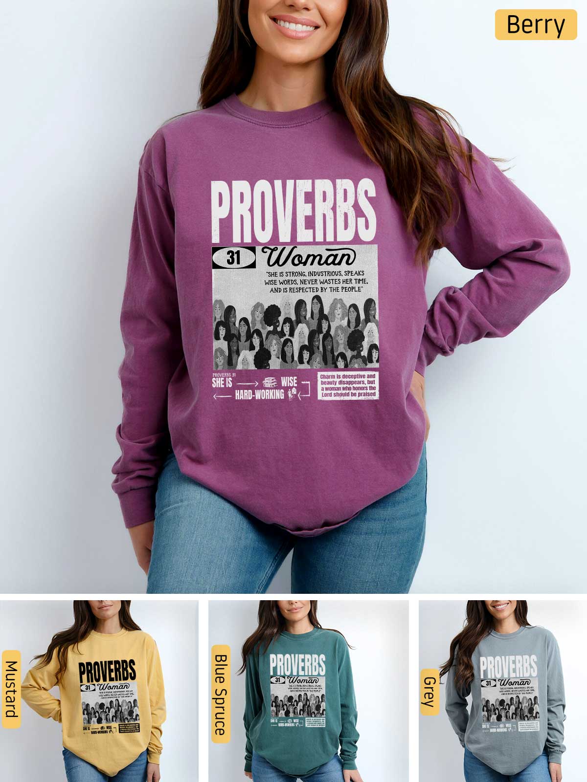 a woman wearing a sweatshirt with the words provers on it