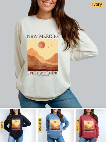 His Mercies are New Every Morning - Lamentations 3:22-23 - Medium-weight, Unisex Longsleeve T-Shirt