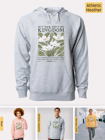 Seek First His Kingdom - Matthew 6:33 - Lightweight, Unisex, Slim-Fit, Terry Loopback Hoodie