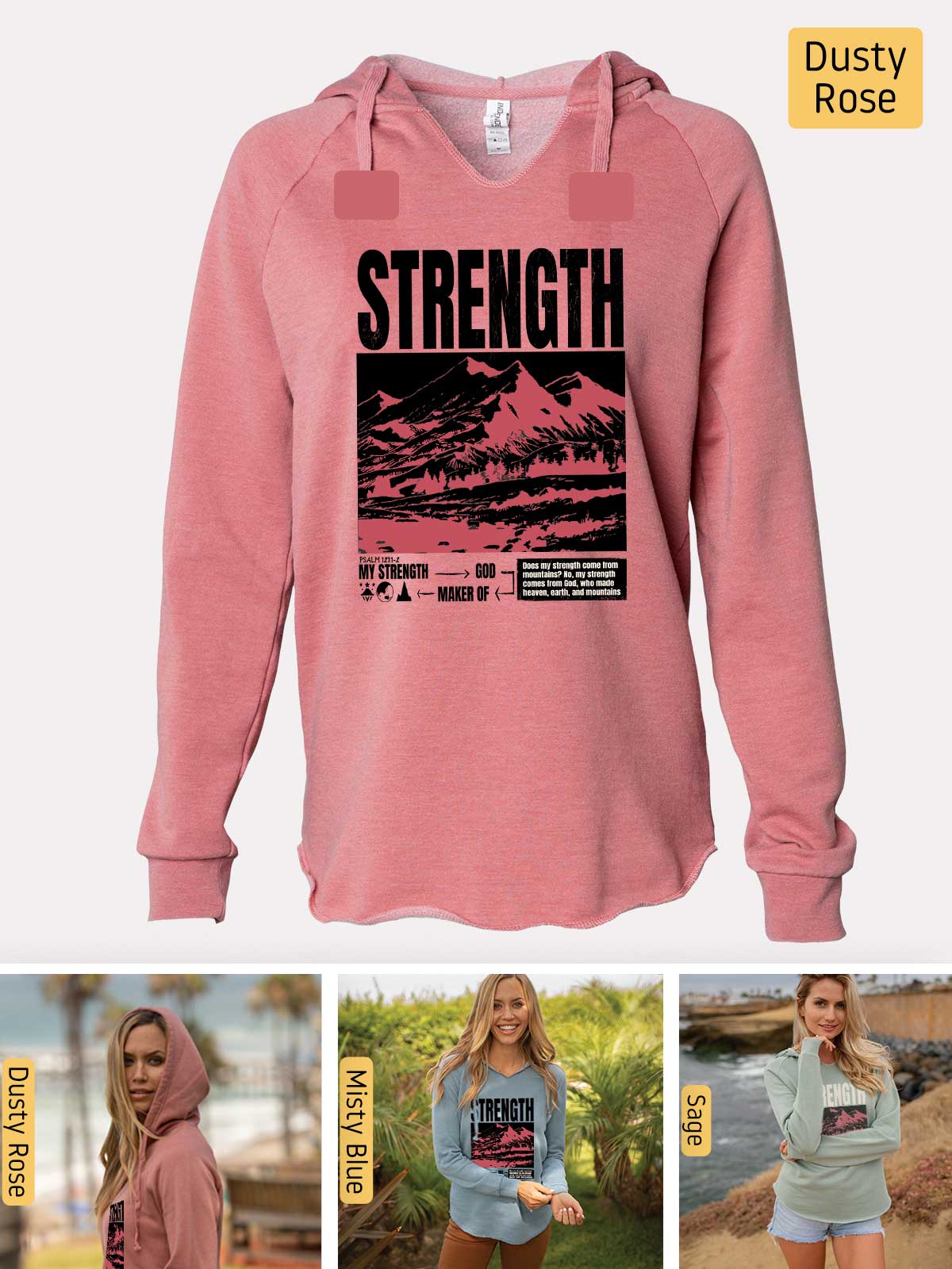 a pink hoodie with the words strength on it