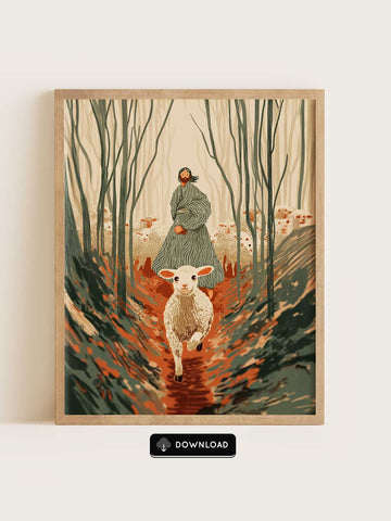 Lost Sheep Illustration – Orange & Green