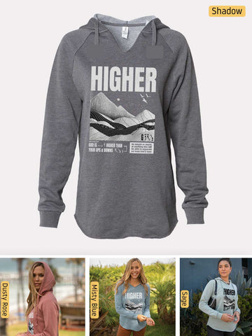 God is Higher - Romans 8:38-39 - Lightweight, Cali Wave-washed Women's Hooded Sweatshirt