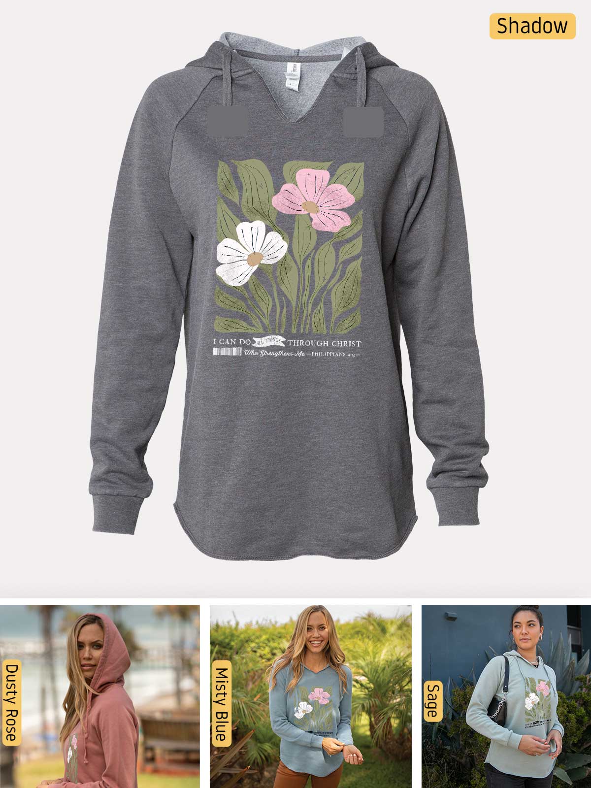 a women's hoodie with a picture of a flower on it