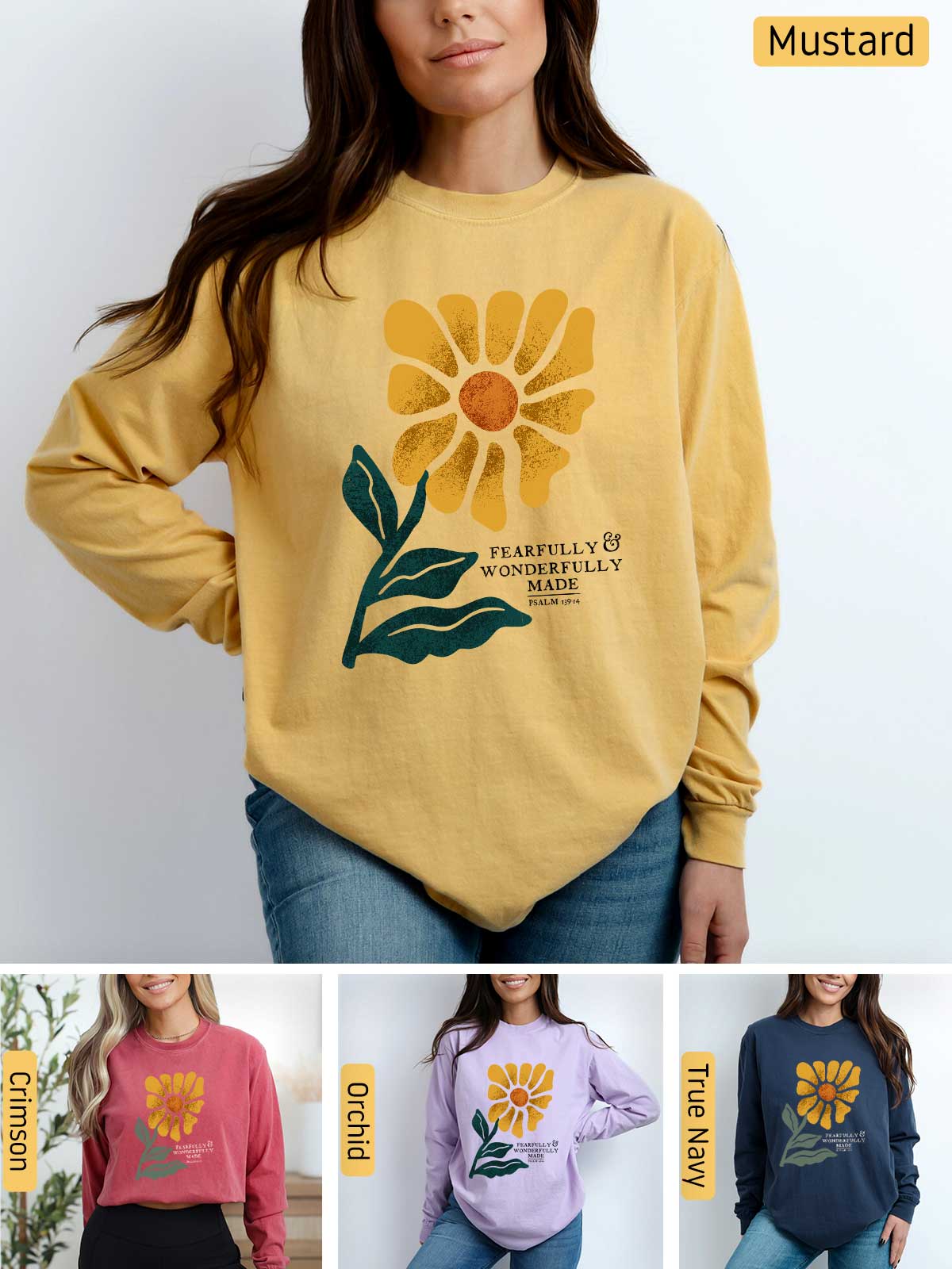 a woman wearing a sweatshirt with a flower on it