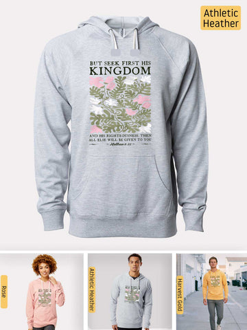 Seek First His Kingdom - Matthew 6:33 - Lightweight, Unisex, Slim-Fit, Terry Loopback Hoodie