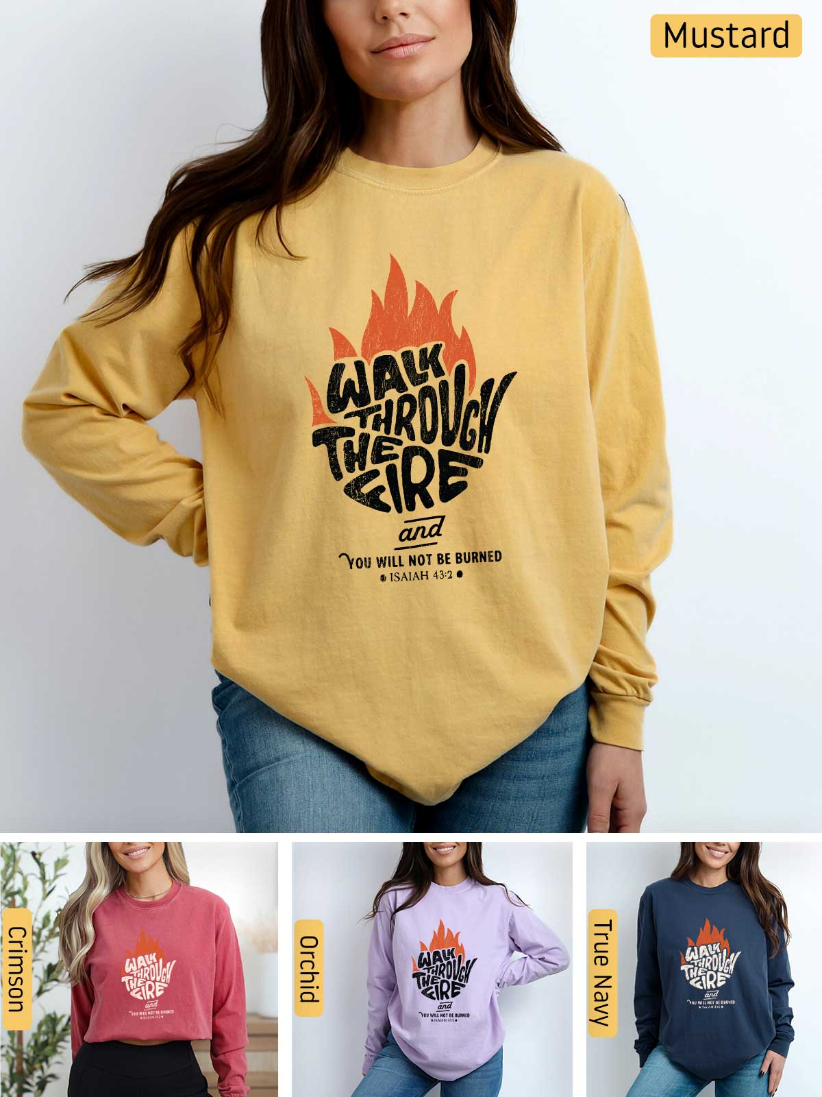 a woman wearing a sweatshirt with the words dark through fire on it