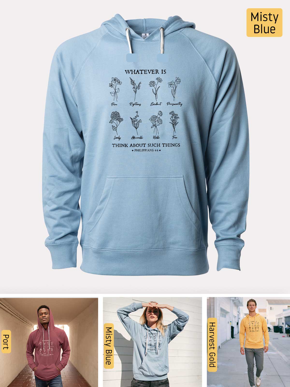 a blue hoodie with a picture of a man wearing a hoodie