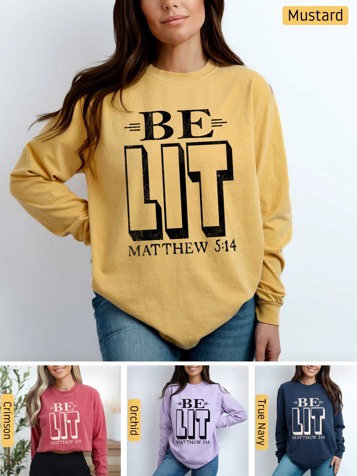 a woman wearing a sweatshirt with the words be lit on it