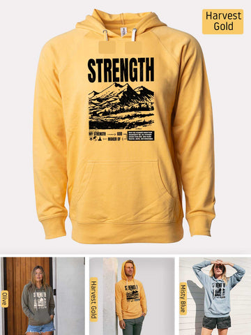 Strength, I Lift My Eyes to the Mountains - Psalm 121: 1-2 - Lightweight, Unisex, Slim-Fit, Terry Loopback Hoodie