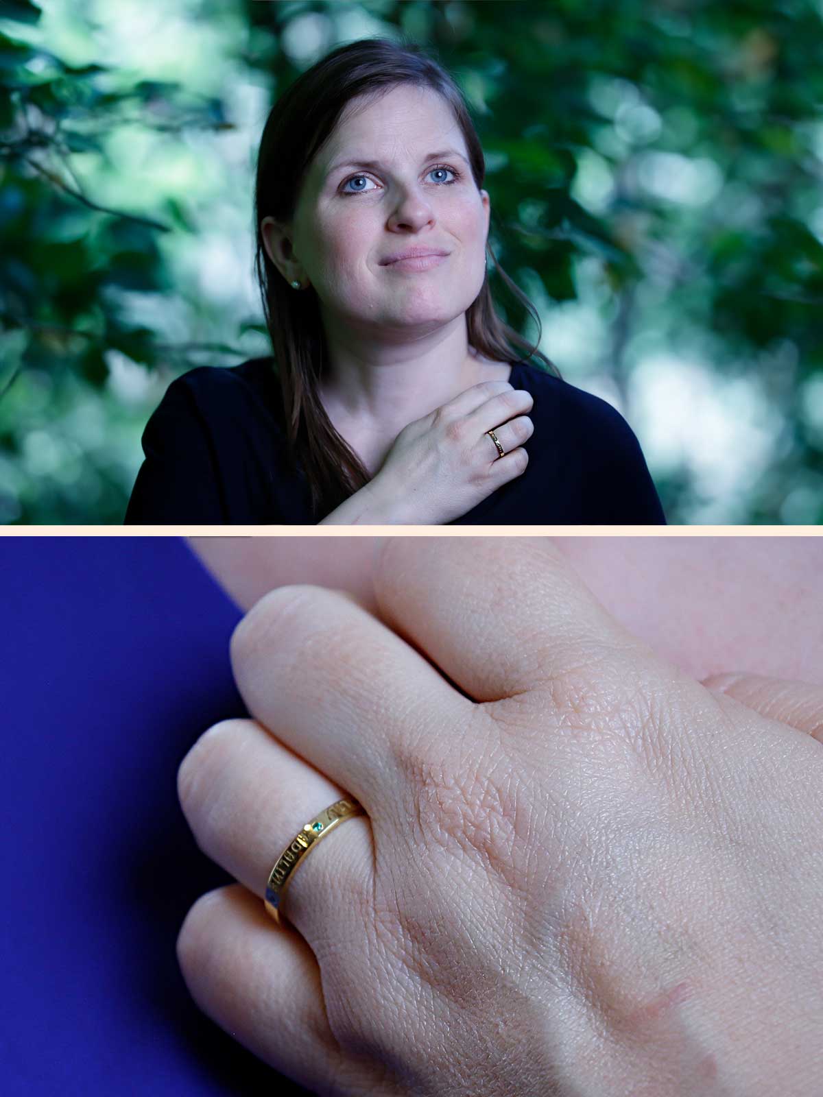 a woman's hand with a ring on it