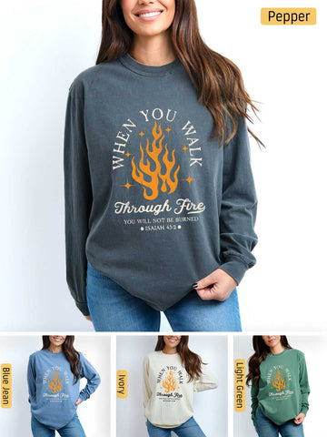 Walk Through the Fire, Firefighter - Isaiah 43:2-3 - Medium-weight, Unisex Longsleeve T-ShirtIsaiah-43-Walk-Through-Fire-V3---Dark-Shirts.png