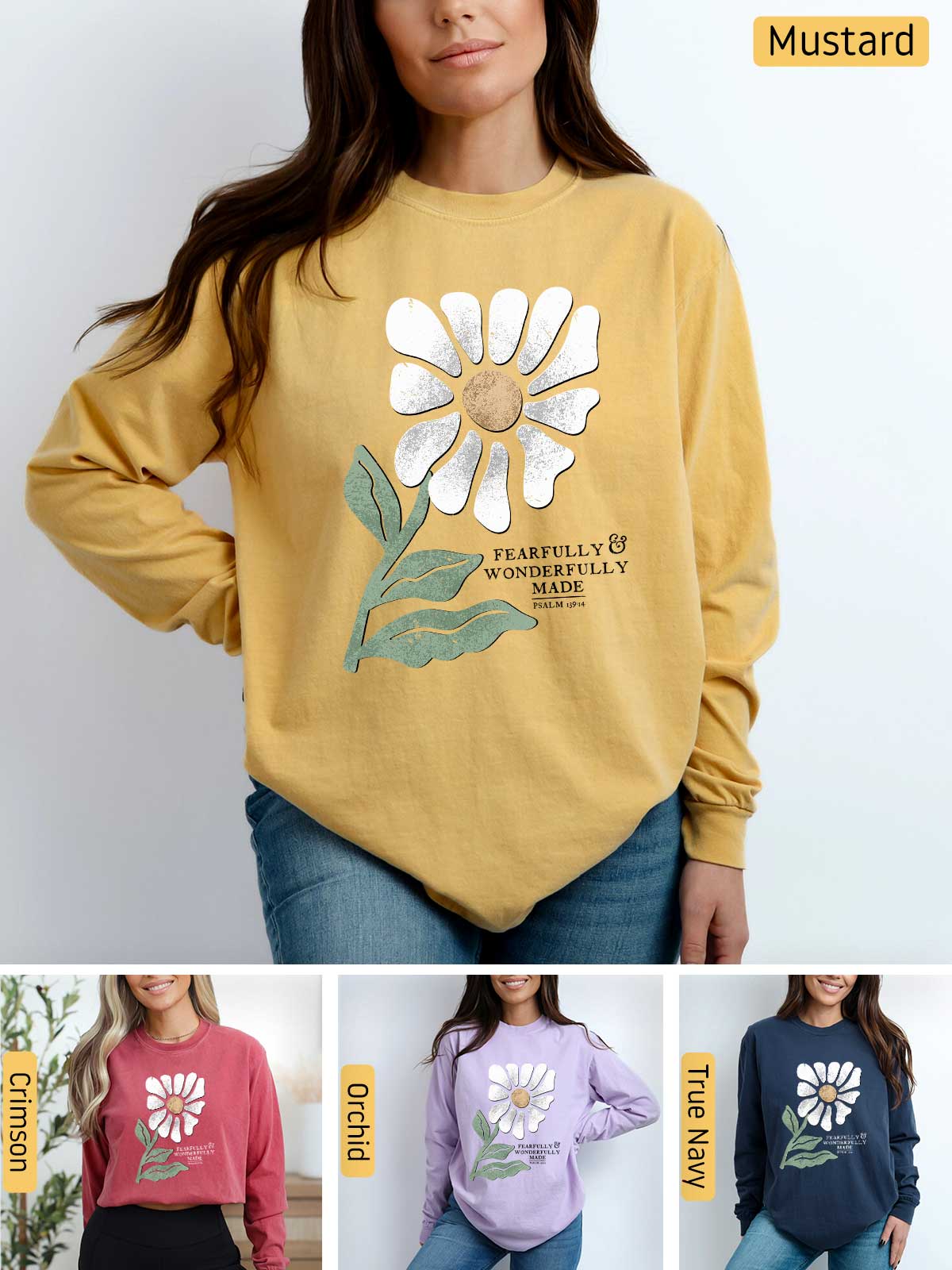 a woman wearing a sweatshirt with a flower on it