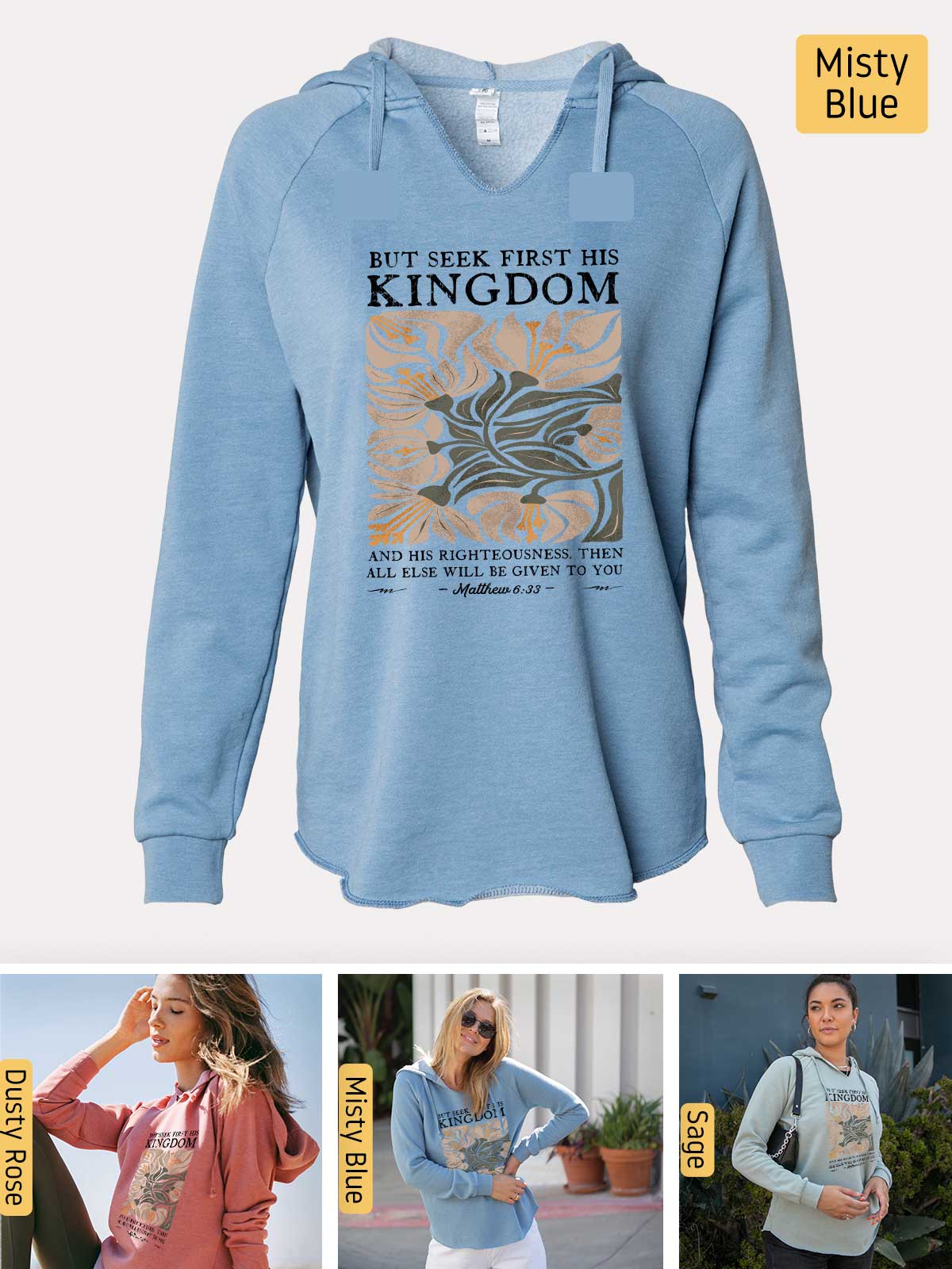 a women's blue hoodie with a picture of a woman wearing a blue