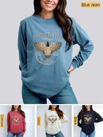 Under His Wings You will find Refuge - Psalm 91:4 - Medium-weight, Unisex Longsleeve T-Shirtc