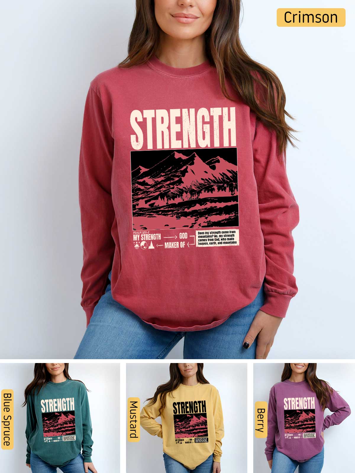 a woman wearing a sweatshirt with the words strength on it