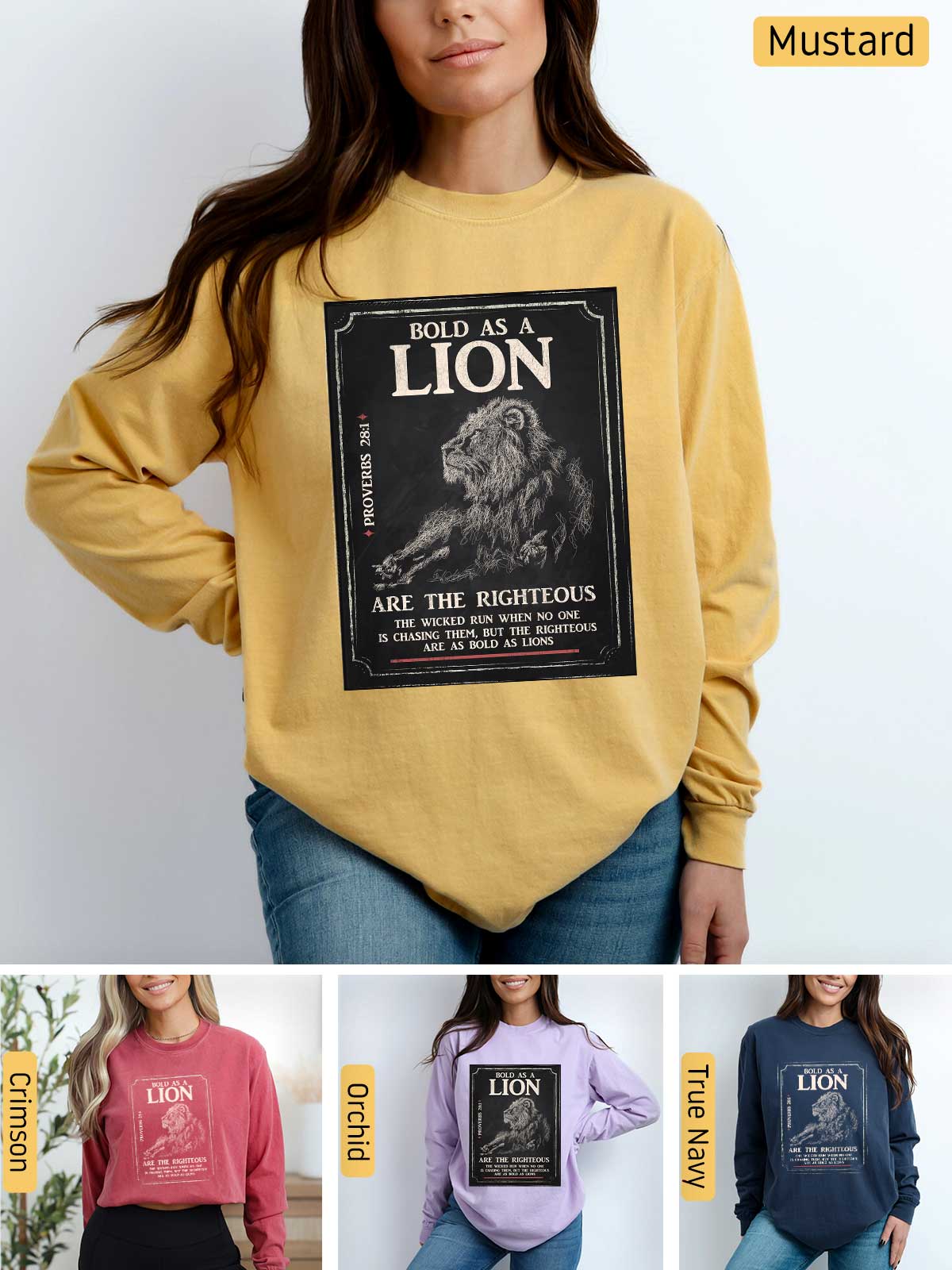 a woman wearing a lion sweatshirt and jeans