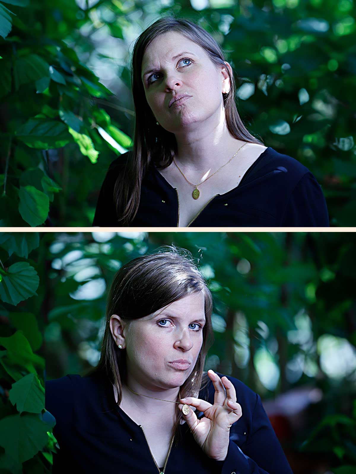 two photos of a woman smoking a cigarette