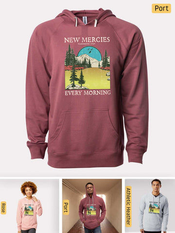 His Mercies are New Every Morning - Lamentations 3:22-23 - Lightweight, Unisex, Slim-Fit, Terry Loopback Hoodie