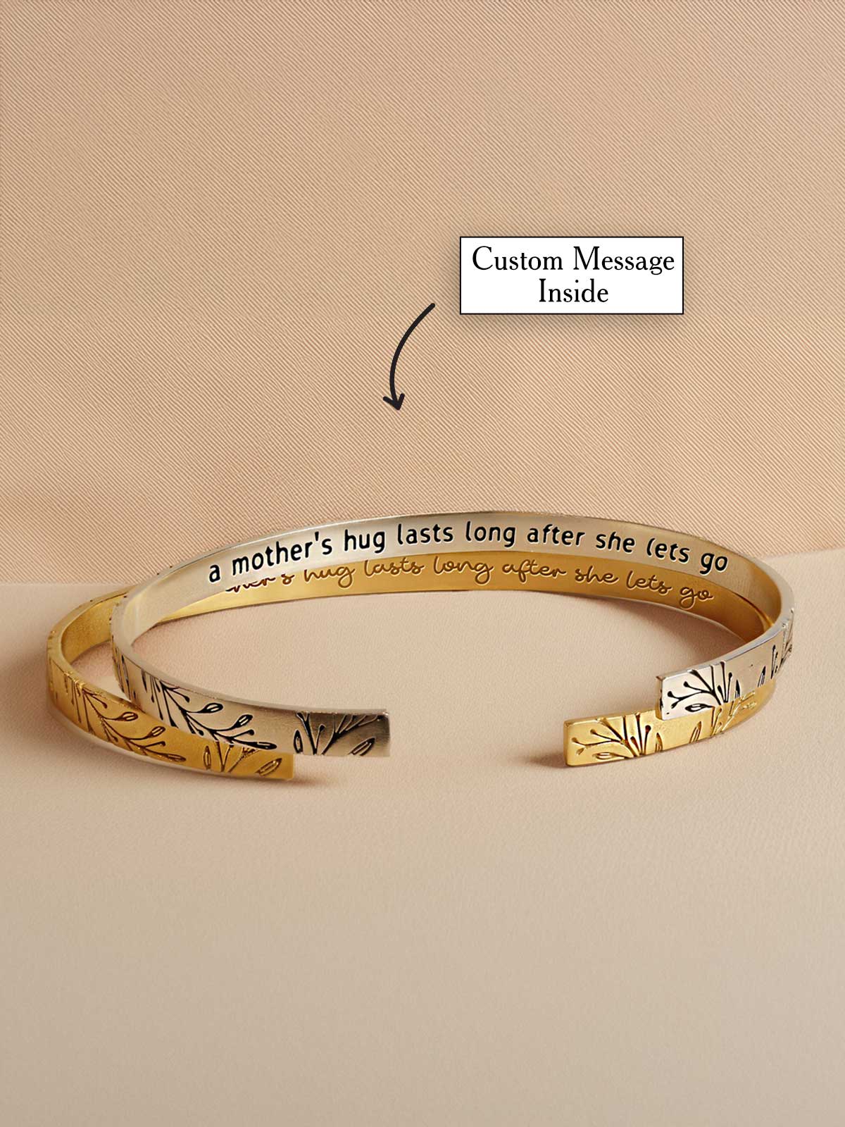 a cuff bracelet with a message written on it