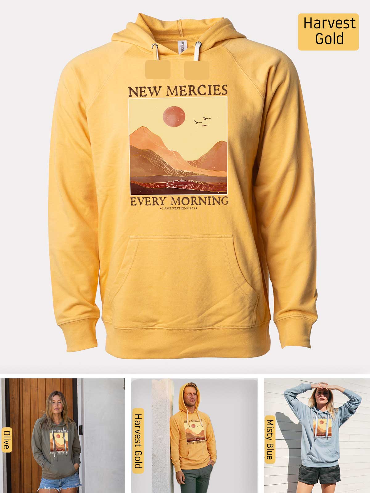 a yellow hoodie with a picture of a woman wearing a yellow sweatshirt