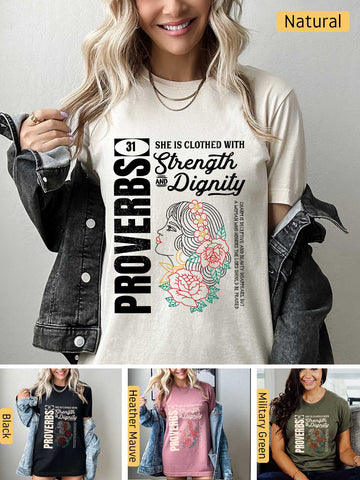 She is Clothed in Strength - Proverbs 31 Woman - Lightweight, Unisex T-Shirt