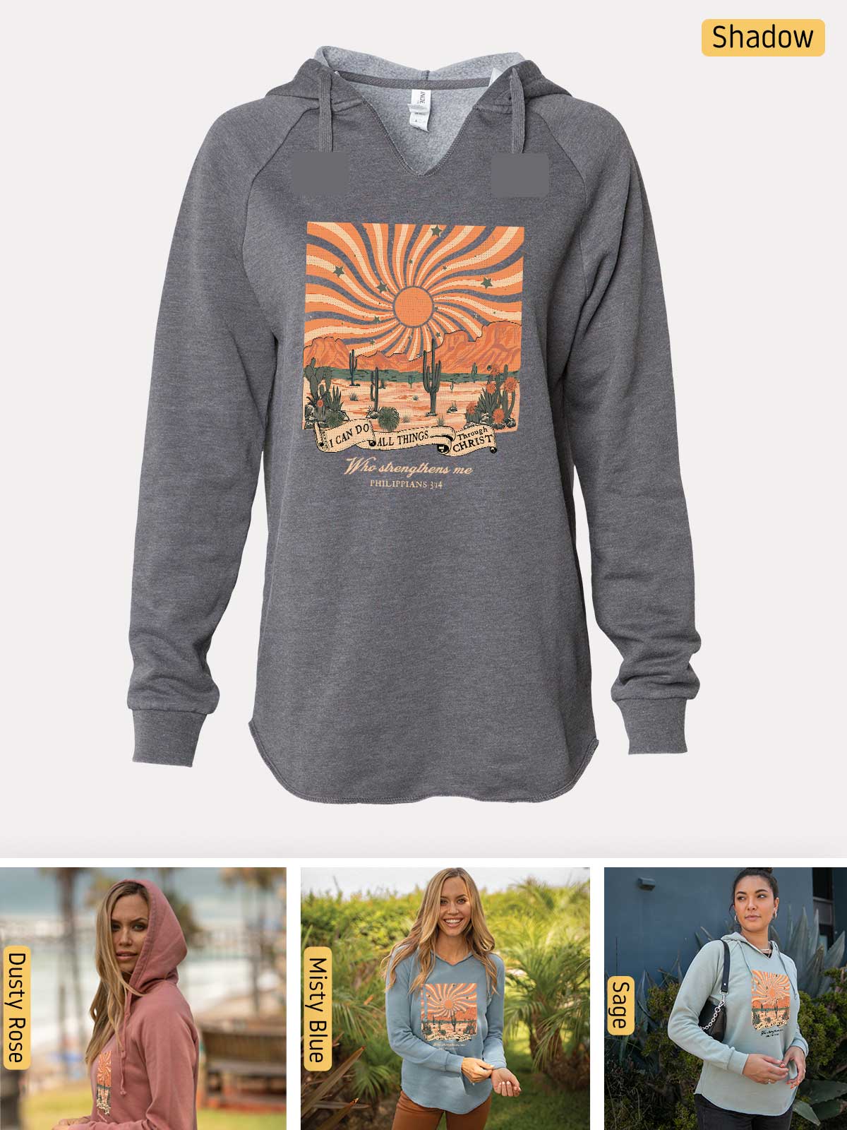 a women's hoodie with a picture of a woman in the background