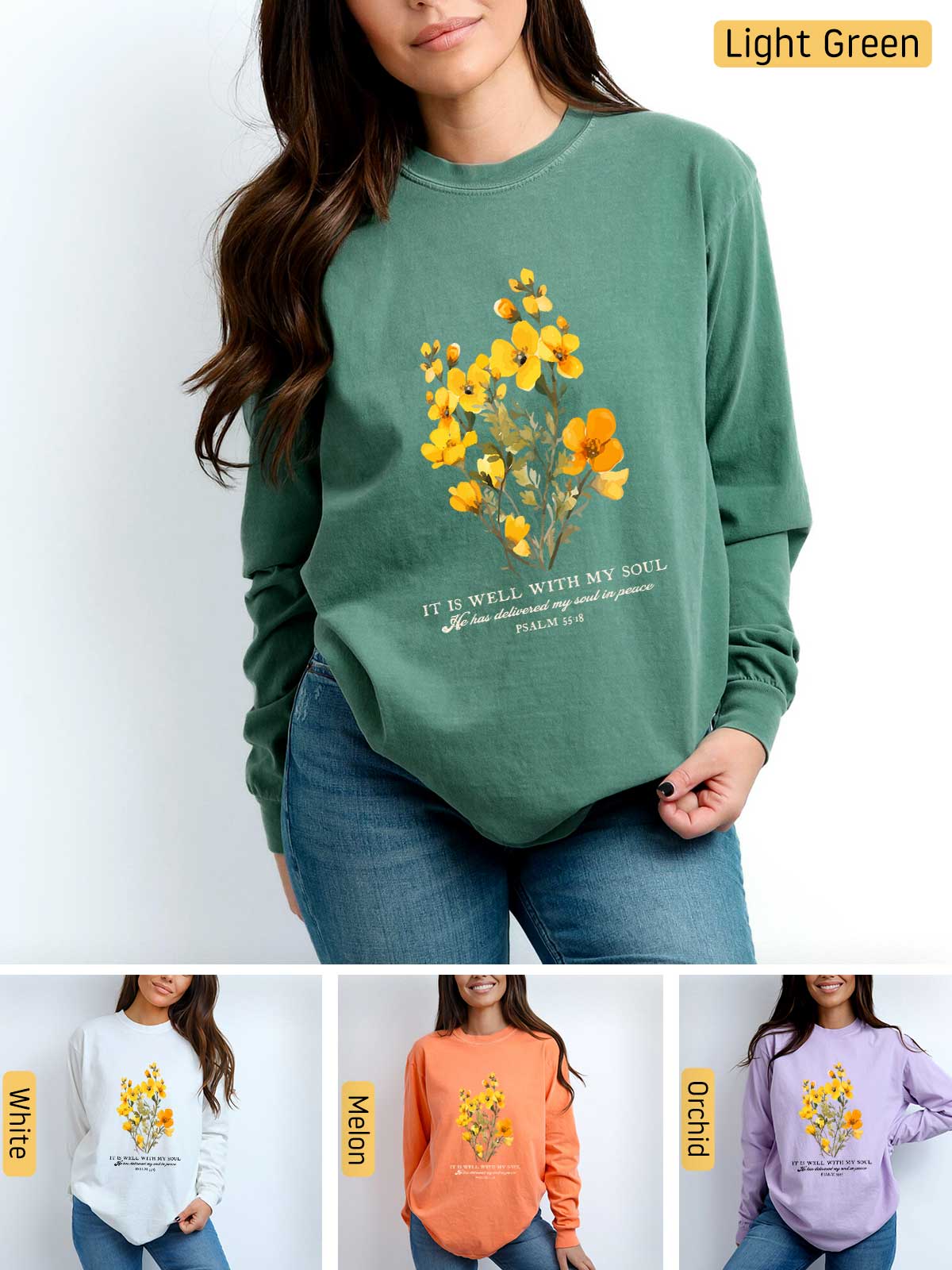 a woman wearing a sweatshirt with flowers on it