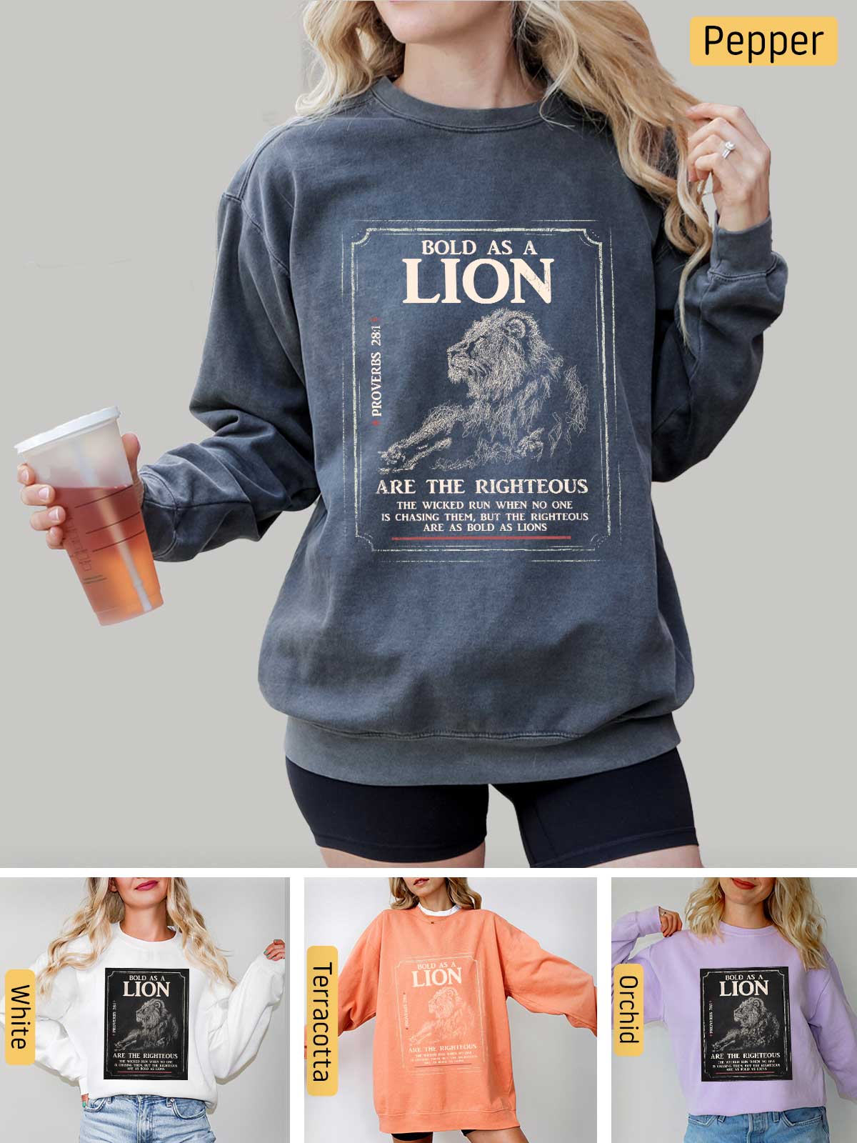 a woman wearing a lion sweatshirt and shorts