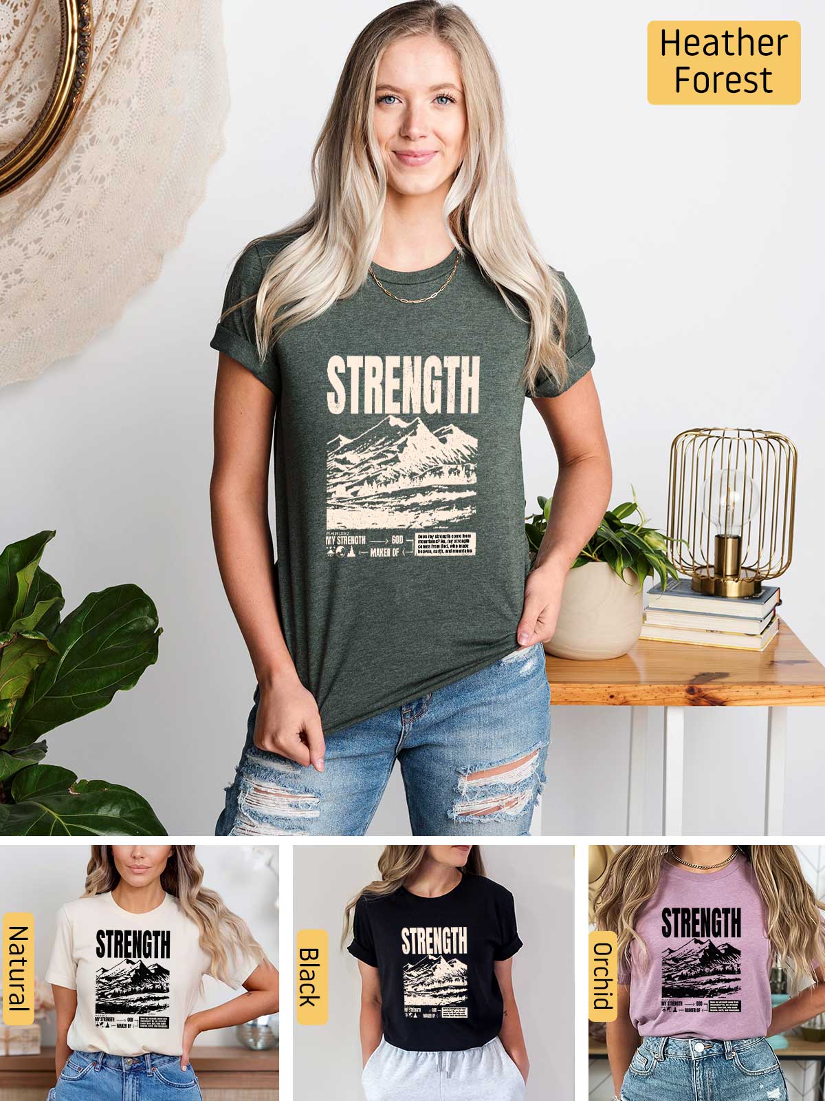 a woman wearing a shirt that says strength