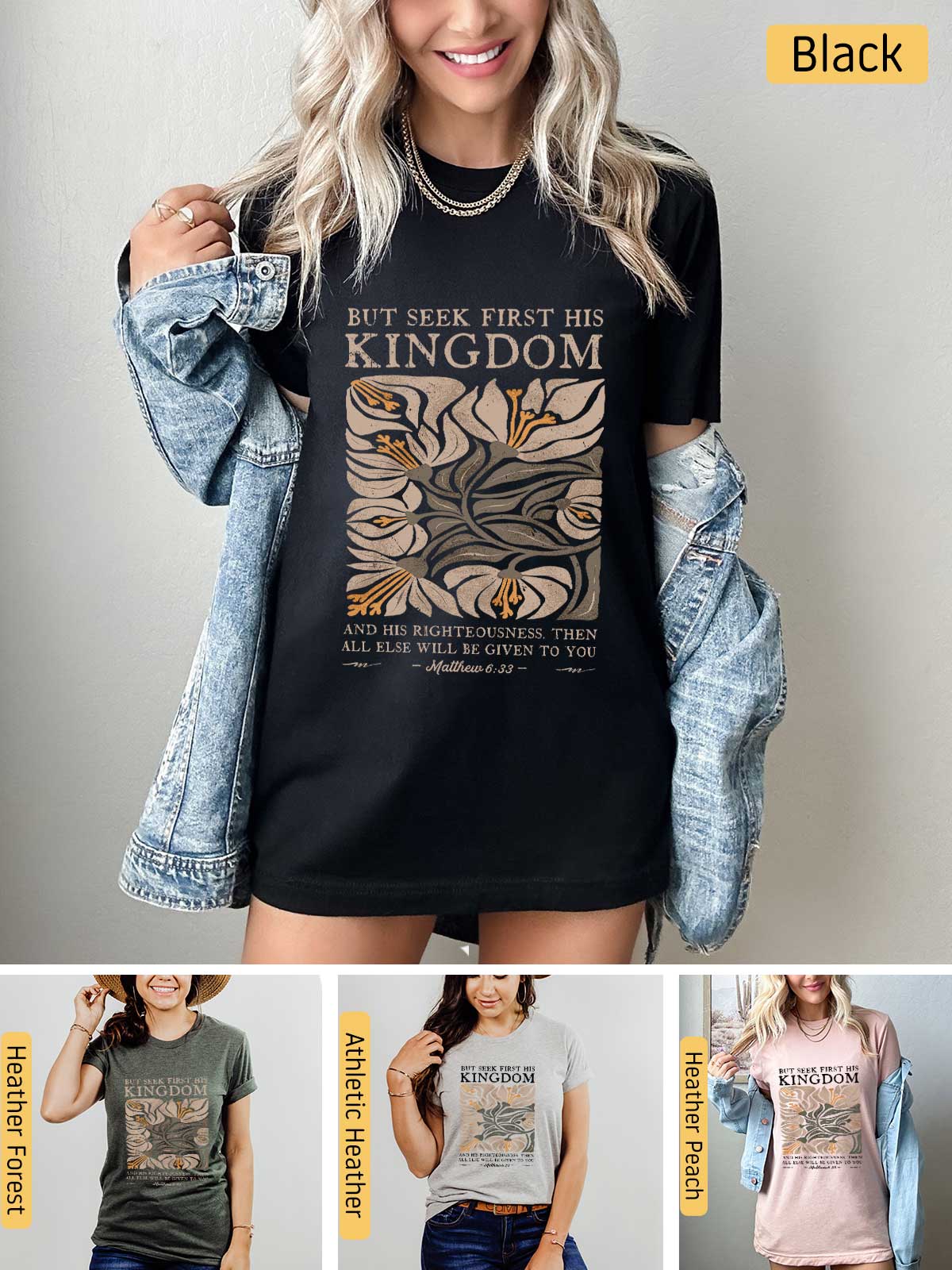 a woman wearing a t - shirt with the words kingdom printed on it