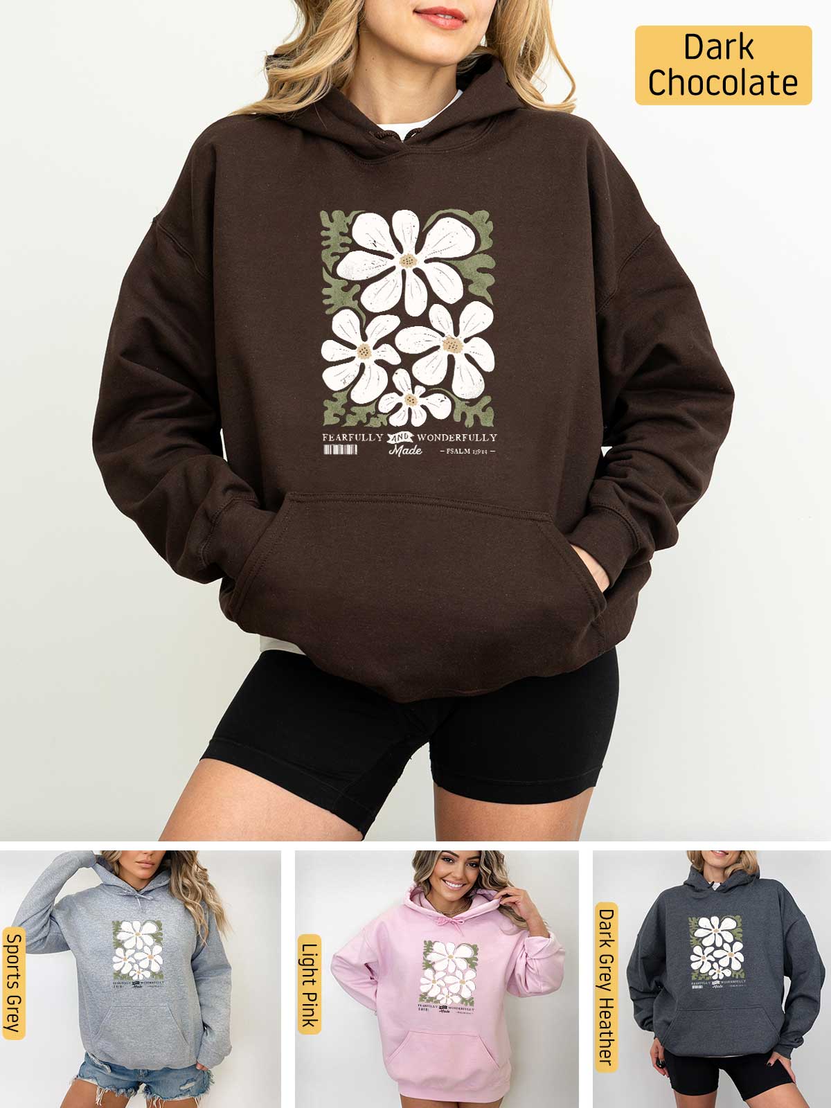 a woman wearing a hoodie with flowers on it