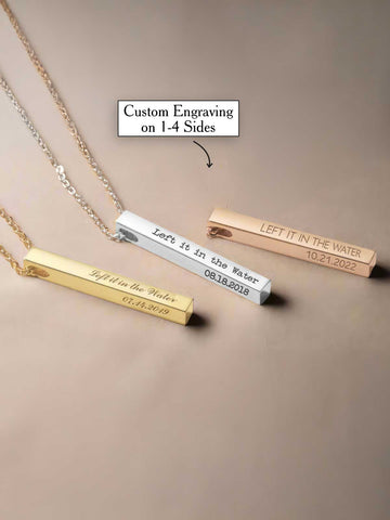 4-Sided Bar Necklace with Custom Baptism Engravings – Adult Baptism Keepsake Gift