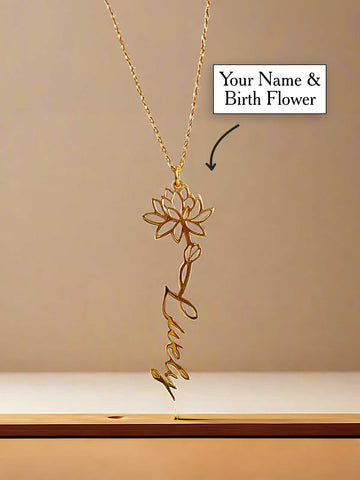 Birth Flower Necklace with Name - Vertical Bar Design for Mom or Grandmom