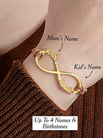 1-4 Names Infinity Bracelet with Birthstones - Mom Bracelet With Kids' Names