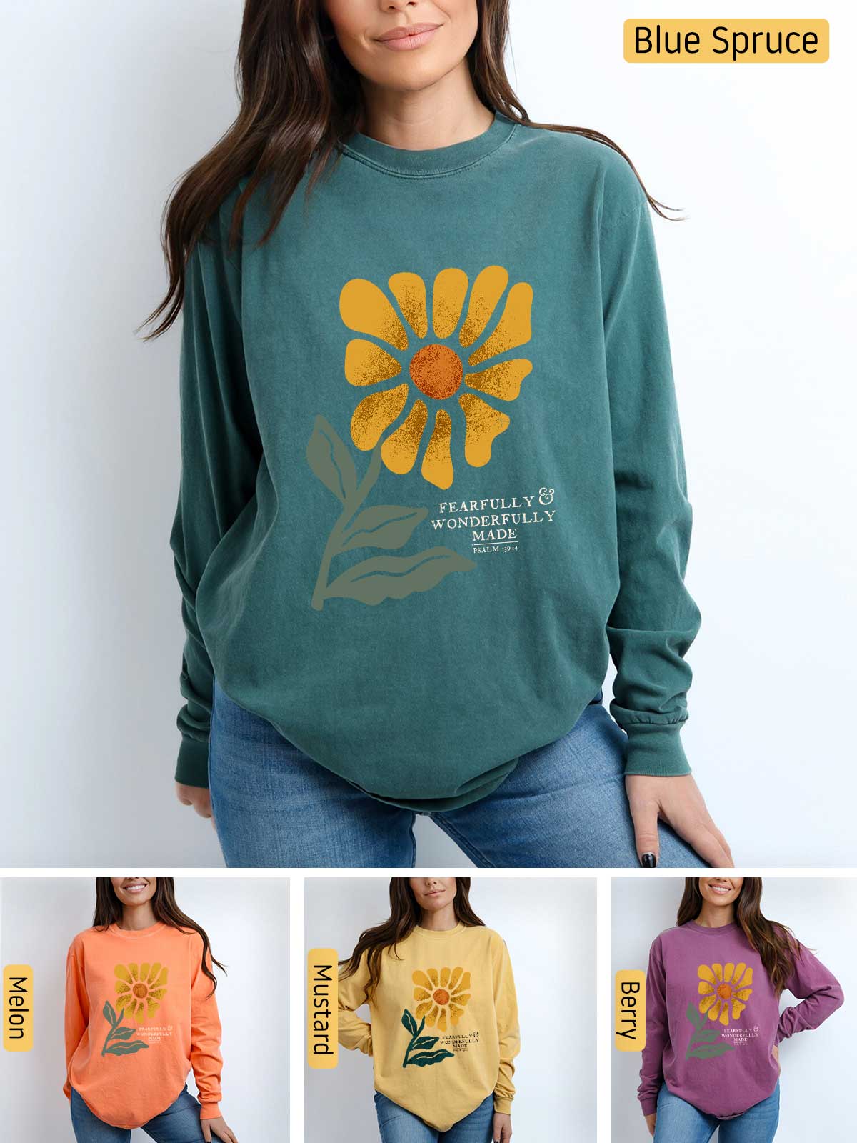 a woman wearing a sweatshirt with a flower on it