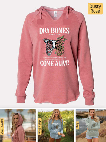 Dry Bones Come Alive -  Ezekiel 37:4 - Lightweight, Cali Wave-washed Women's Hooded Sweatshirt