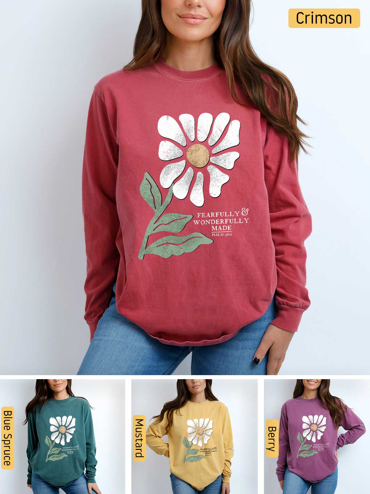 a woman wearing a sweatshirt with a flower on it